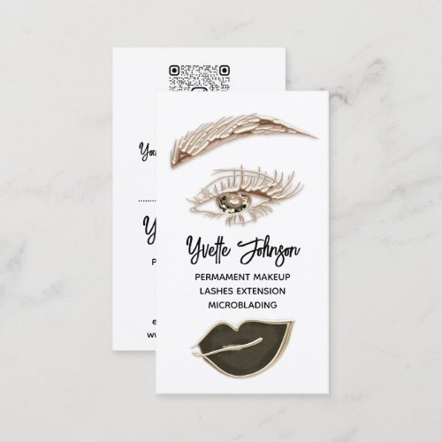  Eyelash Brow Makeup Logo QR Code Lip White Brown  Business Card