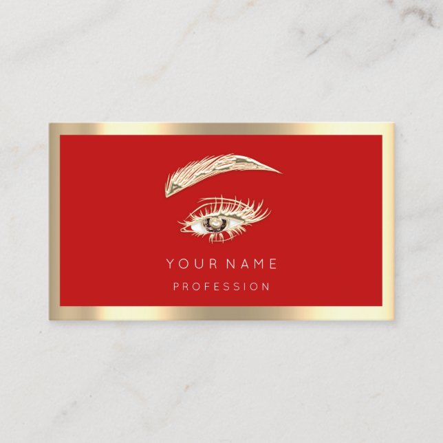 Eyelash Brow Makeup Logo Qr Code Red Gold Frame  Business Card (Front)
