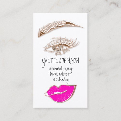 Eyelash Brow Makeup Logo QRCode Fuchsia Pink Lip Business Card