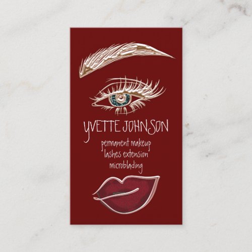 Eyelash Brow Makeup Logo QRCode Kiss Lips Red Business Card