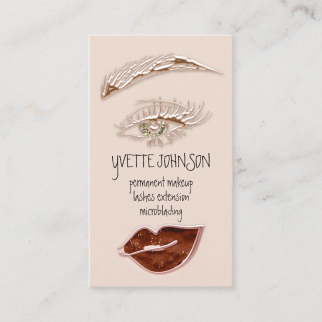 Eyelash Brow Makeup Logo QRCode Lip Gold Rose Business Card (Front)