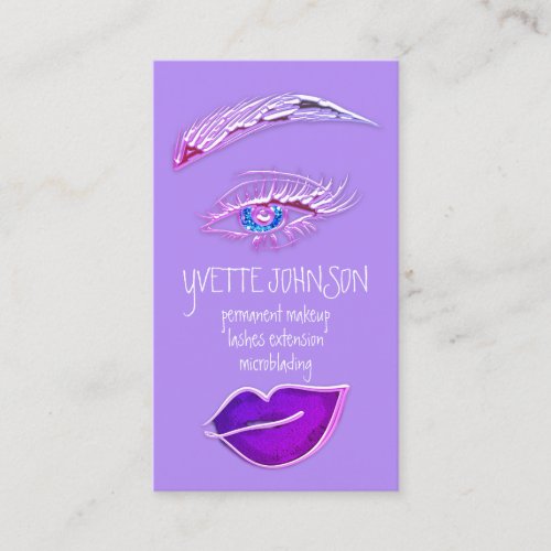 Eyelash Brow Makeup Logo QRCode Lip Pink Purple Business Card