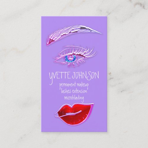 Eyelash Brow Makeup Logo QRCode Lip Pink Violet Business Card