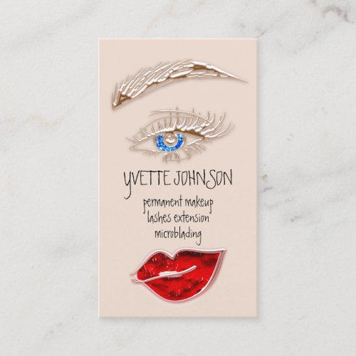 Eyelash Brow Makeup Logo QRCode Lip Red Rose Business Card