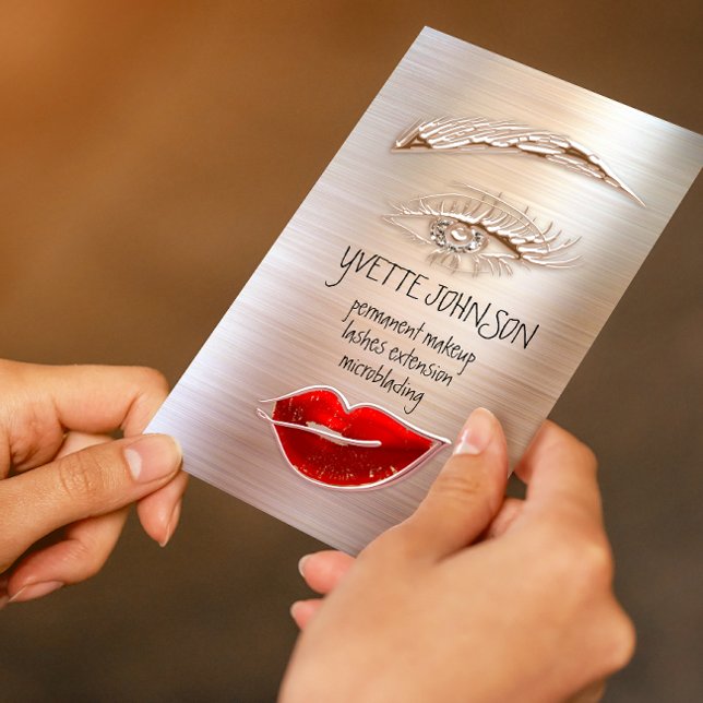 Eyelash Brow Makeup Logo QRCode Lip Rose Glitter Business Card (Eyelash Brow Makeup Logo QRCode Lip Rose Glitter Business Card)