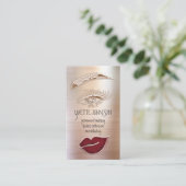 Eyelash Brow Makeup Logo QRCode Lip Rose Red Business Card (Standing Front)