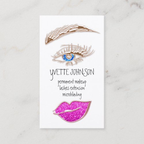 Eyelash Brow Makeup Logo QRCode Lip Rose White Business Card