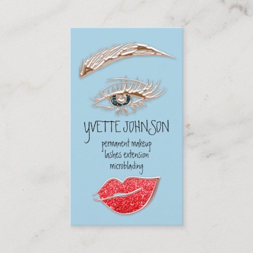 Eyelash Brow Makeup Logo QRCode Lips Rose Blue Business Card