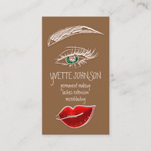 Eyelash Brow Makeup Logo QRCode Lips Rose Brown Business Card