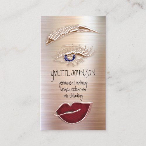Eyelash Brow Makeup Logo QRCode Lips Rose Burgundy Business Card