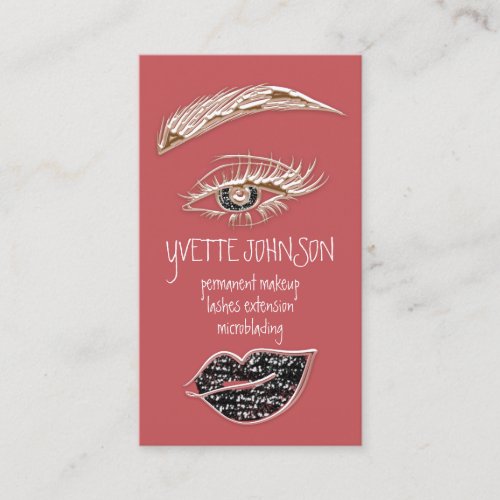 Eyelash Brow Makeup Logo QRCode Lips Rose Glitter Business Card