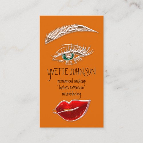 Eyelash Brow Makeup Logo QRCode Lips Rose Orange Business Card