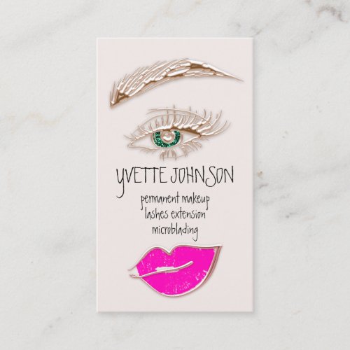 Eyelash Brow Makeup Logo QRCode Lips Rose Pink Business Card