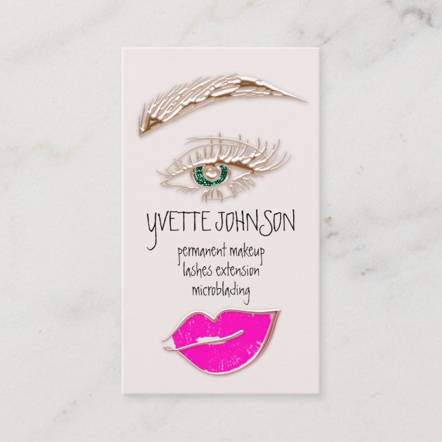 Eyelash Brow Makeup Logo QRCode Lips Rose Pink Business Card (Front)