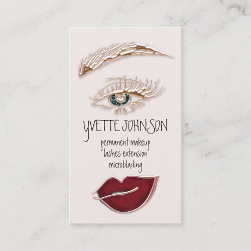 Eyelash Brow Makeup Logo QRCode Lips Rose Powder Business Card