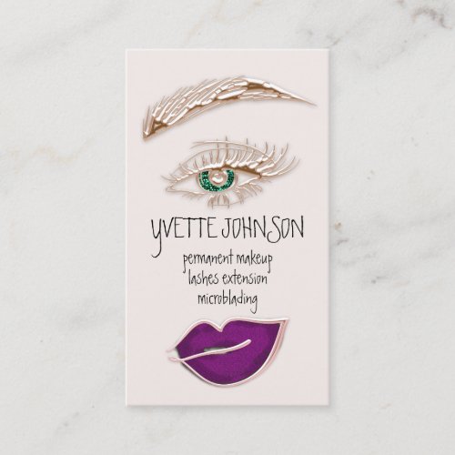 Eyelash Brow Makeup Logo QRCode Lips Rose Purple Business Card