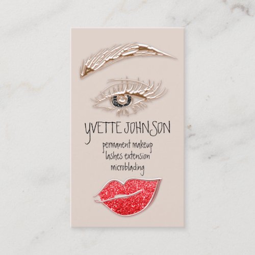 Eyelash Brow Makeup Logo QRCode Lips Rose Red Business Card