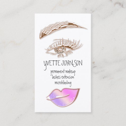 Eyelash Brow Makeup Logo QRCode Pink Rose Lip  Business Card