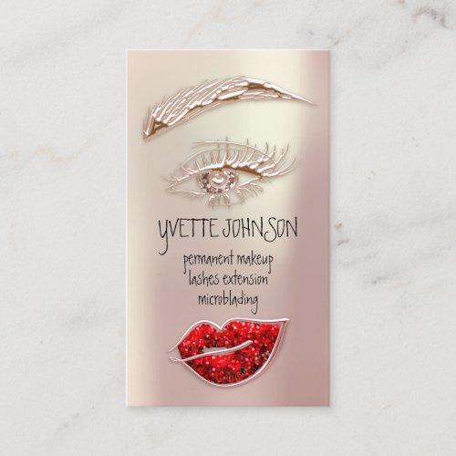 Eyelash Brow Makeup Logo QRCode Rose Gold Lip  Business Card