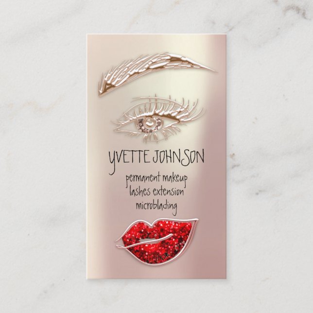Eyelash Brow Makeup Logo QRCode Rose Gold Lip  Business Card (Front)