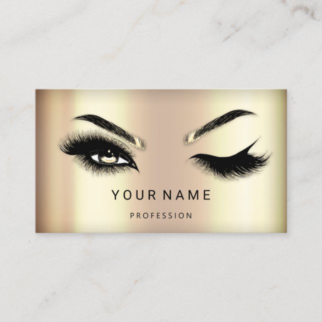 Eyelash Brow Microblade Hair QR CODE Logo FauxGold Business Card (Front)