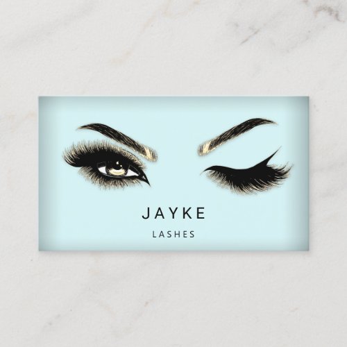 Eyelash Brow Microblade QR Logo Pastel Aqua Gold Business Card