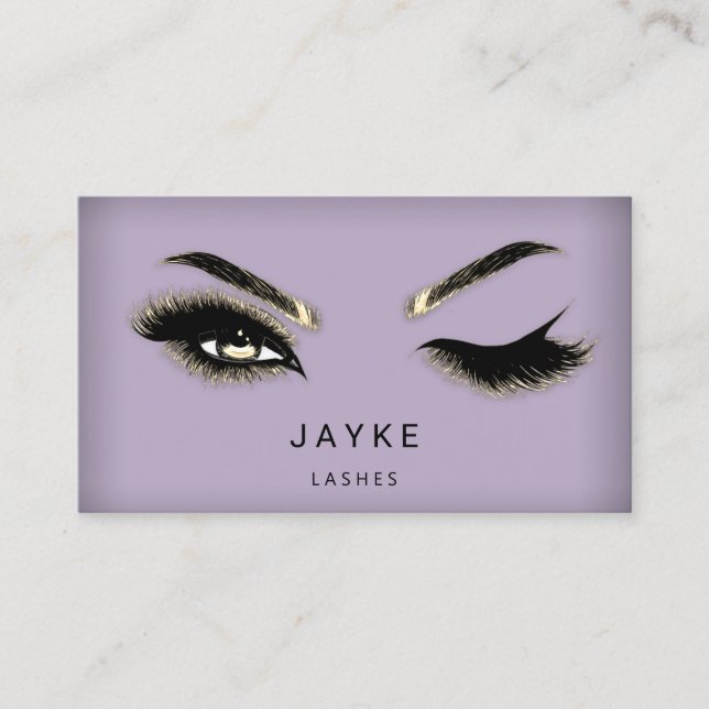 Eyelash Brow Microblade QR Logo Purple Gold  Business Card (Front)