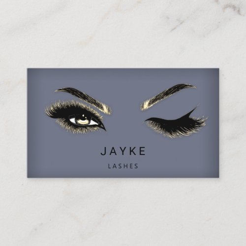 Eyelash Brow Microblade QR Logo Smoky Blue Gold Business Card