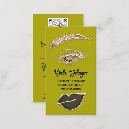  Eyelash Brows Makeup Logo QRCode Lip Gold Mustard Business Card