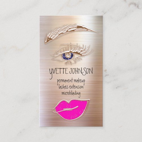 Eyelash Brows Makeup Logo QRCode Lips Rose Pink Business Card