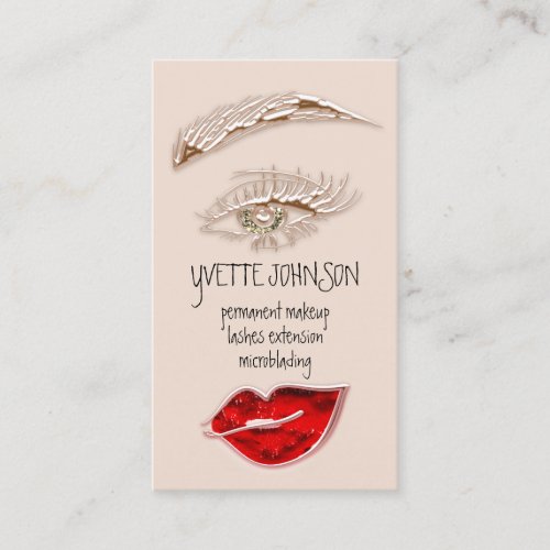 Eyelash Brows Makeup Logo QRCode Red Lip Gold Rose Business Card