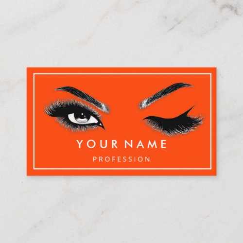  Eyelash Brows Microblade QRCODE Logo  Orange Business Card