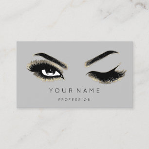 Eyelash Brows Microblading QRCODE Logo Gold Gray Business Card