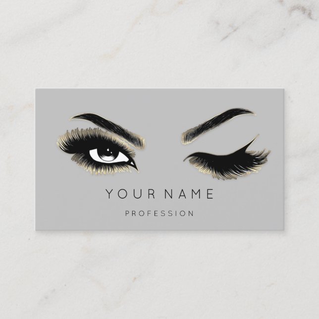 Eyelash Brows Microblading QRCODE Logo Gold Gray Business Card (Front)