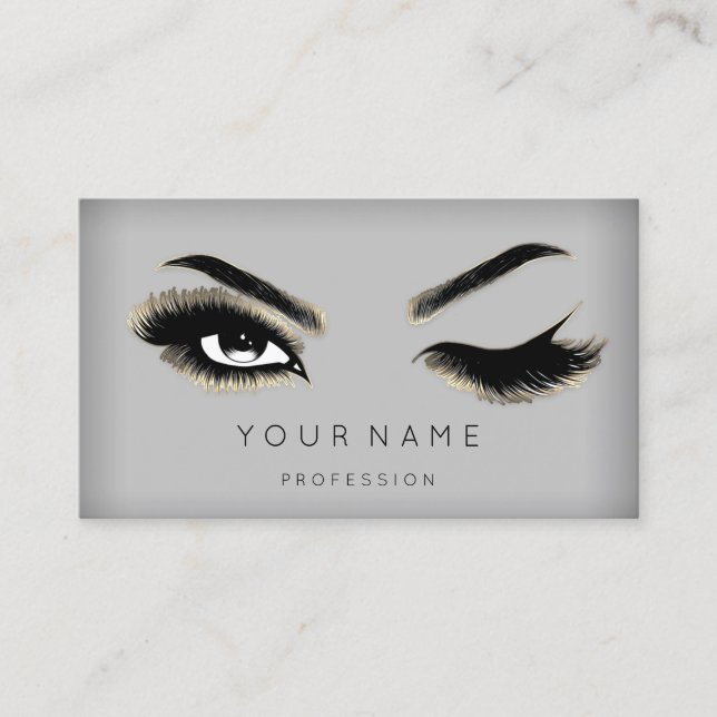 Eyelash Brows Microblading QRCODE Logo Gold Modern Business Card (Front)