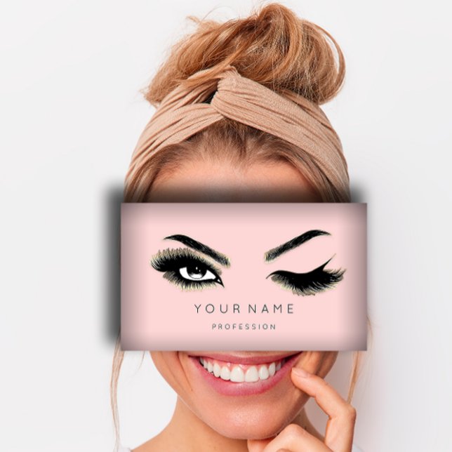 Eyelash Brows Microblading QRCODE Logo Gold Pink Business Card (Eyelash Brows Microblading QRCODE Logo Gold Pink Business Card)