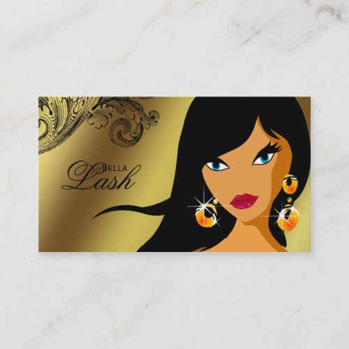 Eyelash Business Card Gold Ethnic Woman Tan