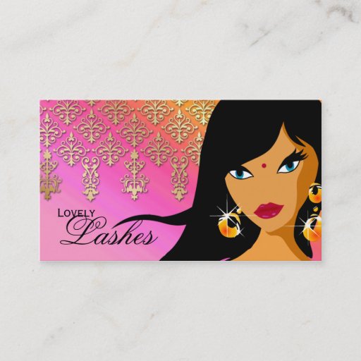 Customizable Eyelash Business Card Indian Woman Orange Pink