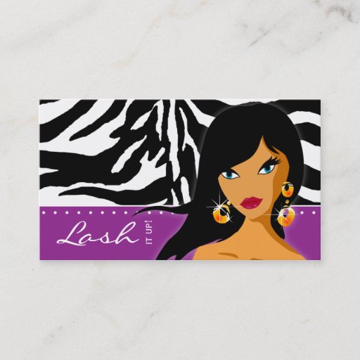 Customizable Eyelash Business Card Zebra Woman Purple