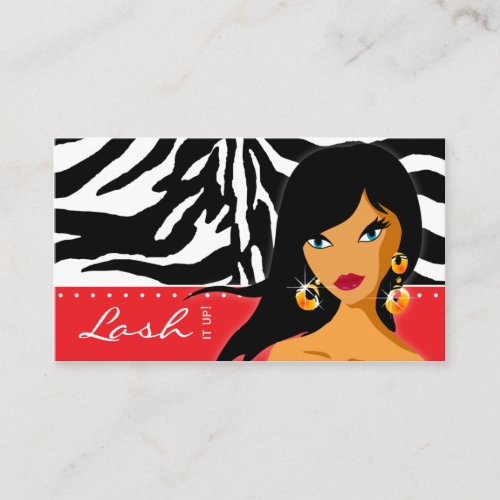 Eyelash Business Card Zebra Woman Red