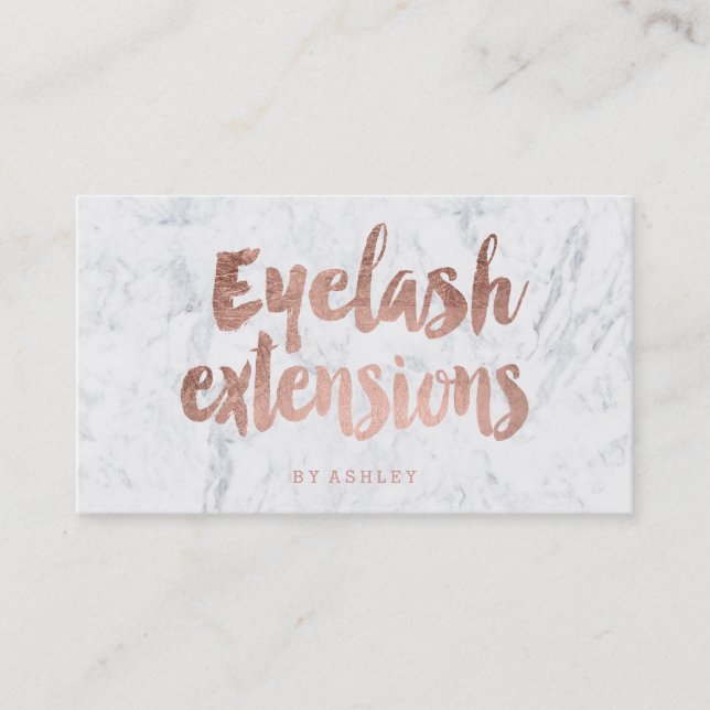 Eyelash custom modern rose gold typography marble business card (Front)
