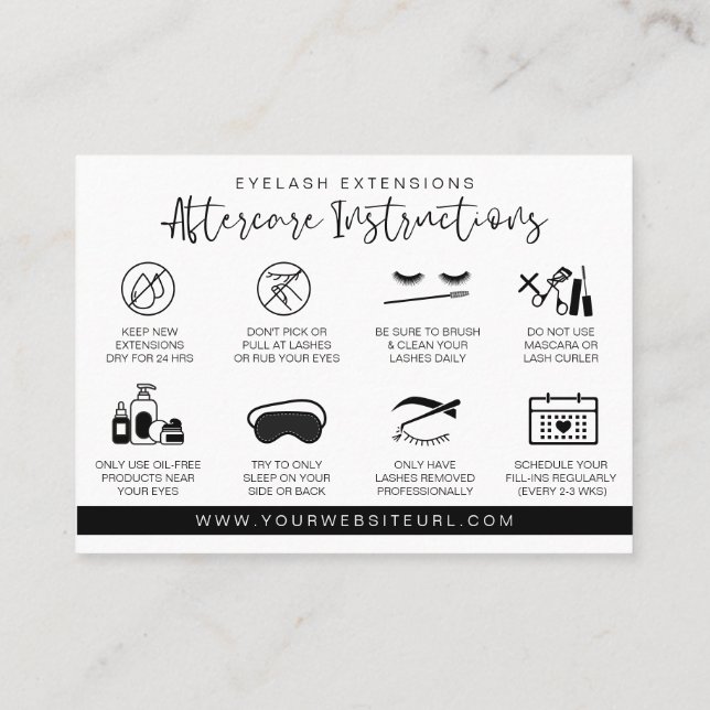Eyelash Extension Aftercare Instructions Lash Logo Business Card (Back)