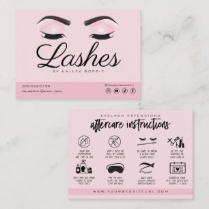 Eyelash Extension Aftercare Instructions Pink Business Card