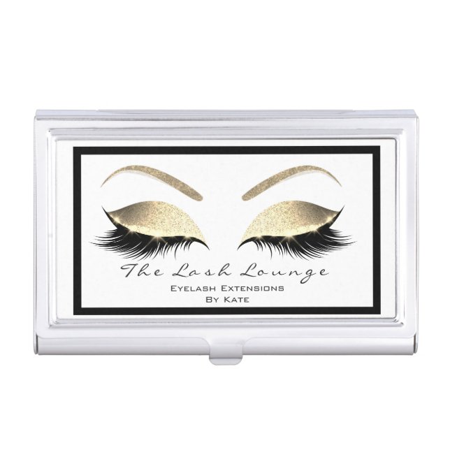 Eyelash Extension Beauty Studio Gold Glitter Business Card Case (Front)