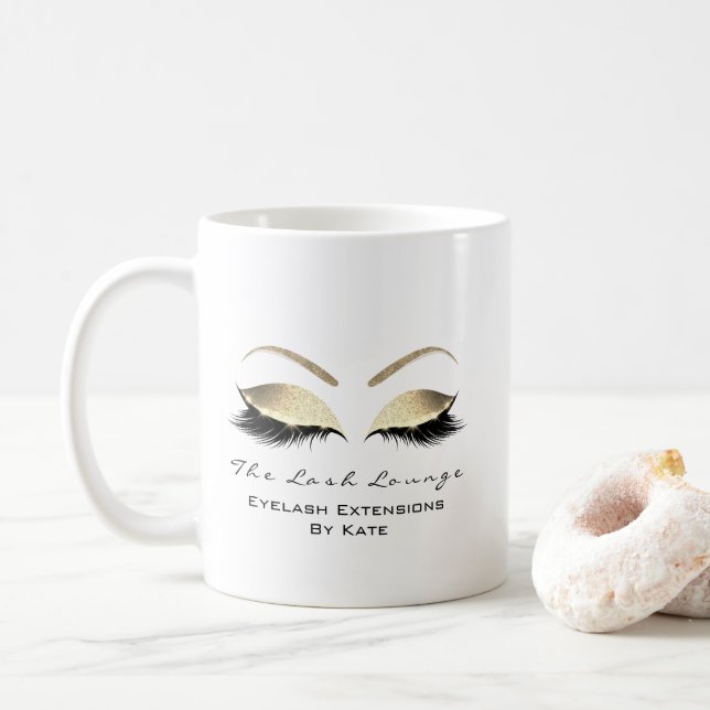 Eyelash Extension Beauty Studio Gold Glitter Coffee Mug (With Donut)