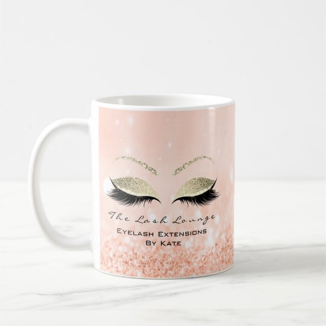 Eyelash Extension Beauty Studio Gold Glitter Peach Coffee Mug (Left)