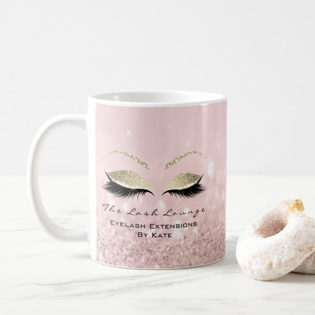 Eyelash Extension Beauty Studio Gold Glitter Pink Coffee Mug (With Donut)
