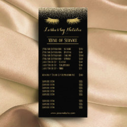 Eyelash Extension Black &amp; Gold Salon Price List Rack Card
