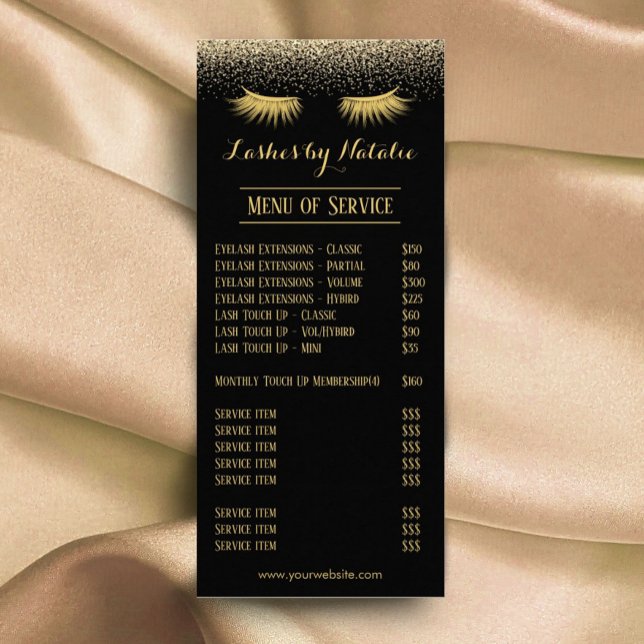 Eyelash Extension Black & Gold Salon Price List Rack Card (Creator Uploaded)