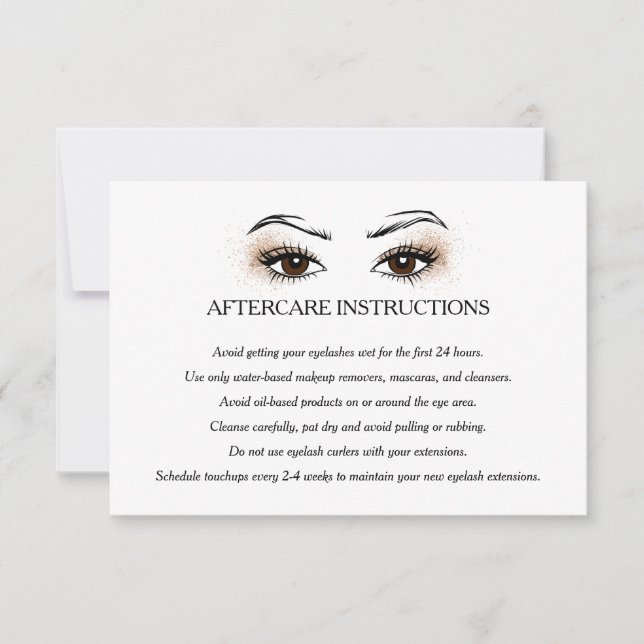 Eyelash extension Brow Bar Aftercare Instructions  Invitation (Front)